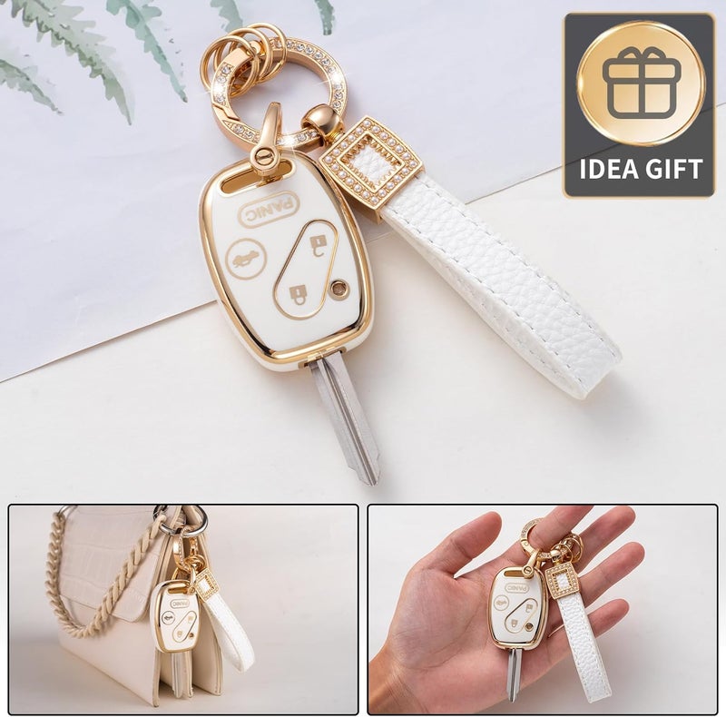 CACARLIKE for Honda Key Fob Cover with Leather Lanyard, Car Key Fob Case Compatible with 2003-2012 Accord 2006-2013 Civic 2005-2006 CR-V Pilot Fit Odyssey Ridgeline Smart Key Protector Holder - Image 4